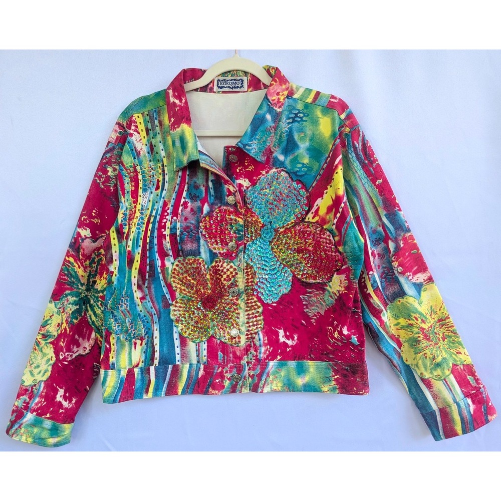Vibrant Wearable Art Denim Jacket by Kokomo Dopamine Dressing 90's Maximalist  L